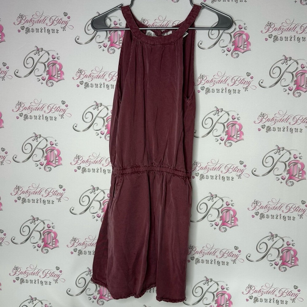 10 trees 🌲 dress Burgundy Sleeveless Dress mock neck high neck denim style
